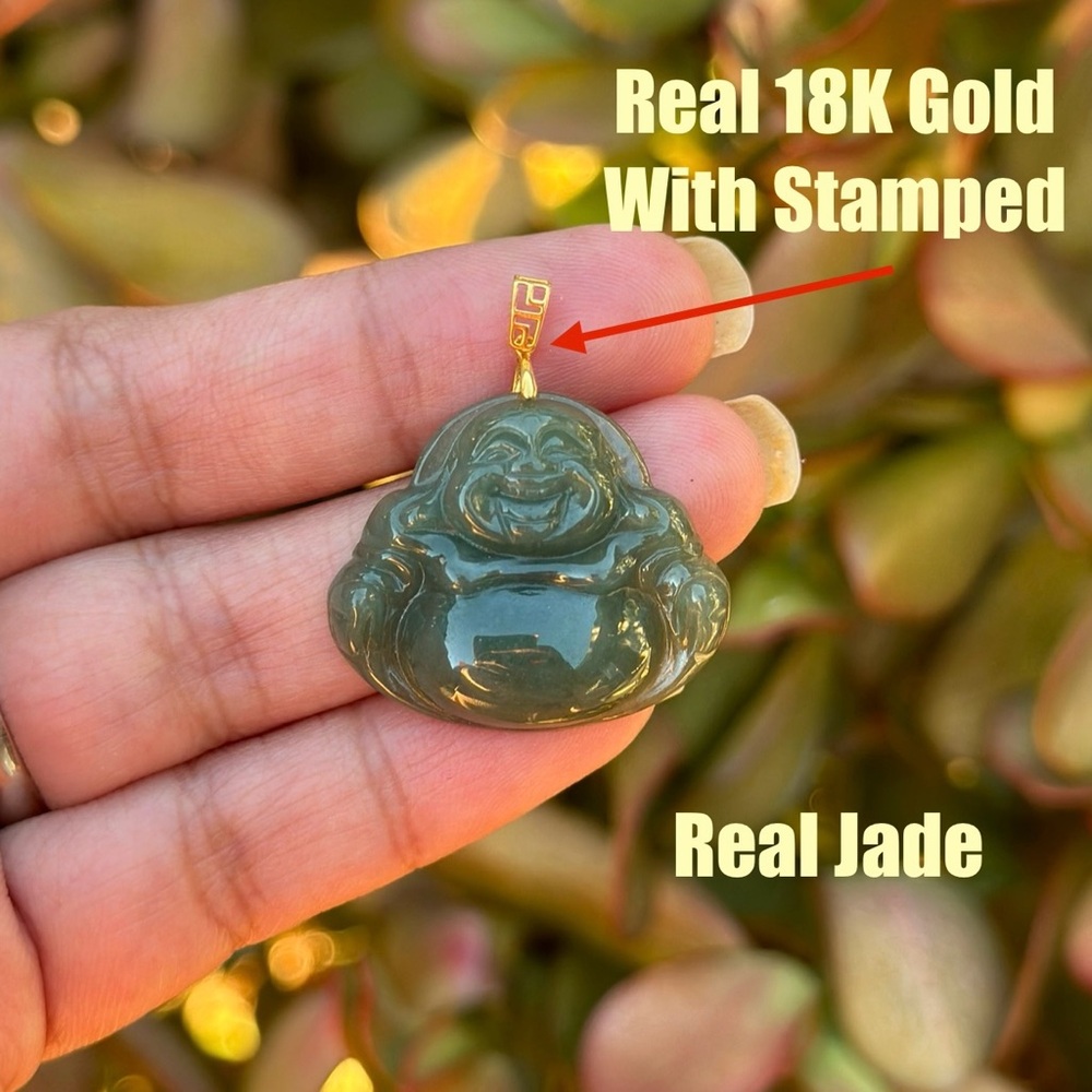 18k solid gold Jade Laughing Buddha necklace